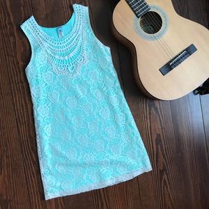 Beautees neon mint green with lace overlay dress